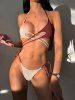 Maillot de Bain Bikini Côtelé Croisé Bicolore à Col Halter - café lumière M