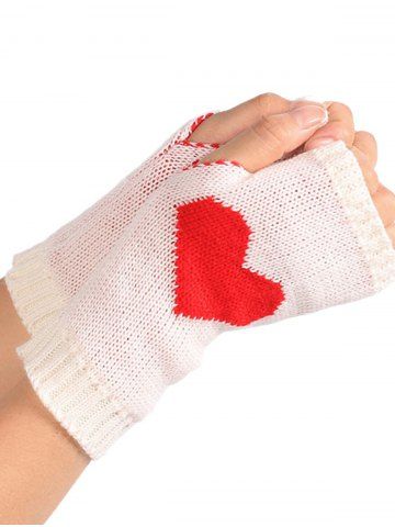 Warm Heart Knitted Fingerless Gloves - WHITE