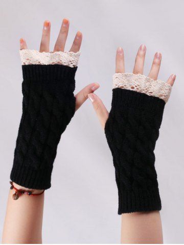 Lace Trim Fingerless Cable Knit Gloves