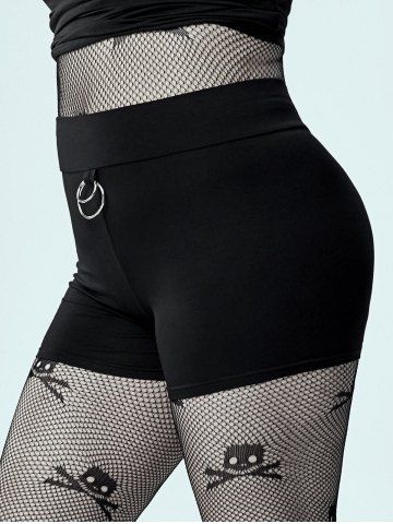 Gothic Rings Modal Mini Shorts - BLACK - 3X | US 22-24