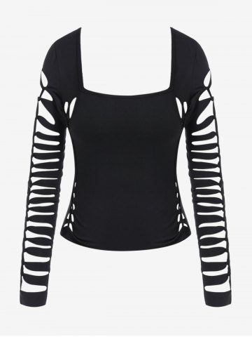 Gothic Ripped Cutout Square Collar Top - BLACK - 1X | US 14-16