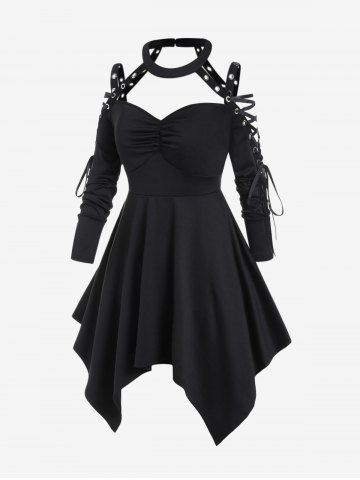Gothic Choker Lace Up Cutout Handkerchief Dress