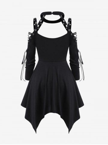 Gothic Choker Lace Up Cutout Handkerchief Dress