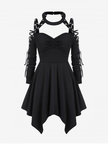 Gothic Choker Lace Up Cutout Handkerchief Dress