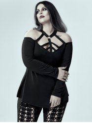 Plus Size Caged Cutout Ring Open Shoulder Top -  