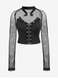 Gothic Sheer Fishnet Cutout Grommets Ring Zip Front Crop Top -  