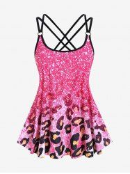 Plus Size Sparkly Leopard Rings Crisscross Strappy Tankini Top -  