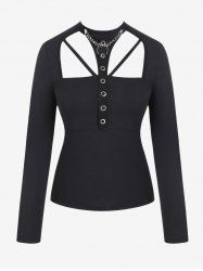 Gothic Grommets Chain Embellish Cutout Strappy Top -  