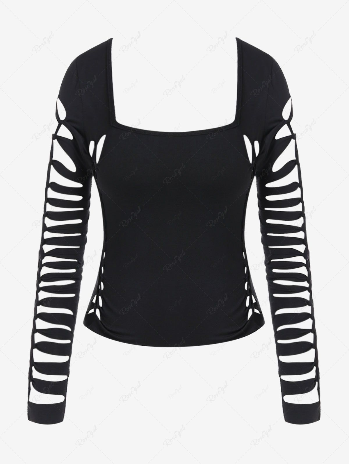 Latest Gothic Ripped Cutout Square Collar Top  