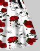 Flower Spider Print Bowknot Belt Short Sleeve A Line Dress -  