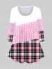 3D Cable Knit Checked Print T-shirt and Leggings Plus Size Outfit -  