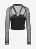 Gothic Sheer Fishnet Cutout Grommets Ring Zip Front Crop Top -  