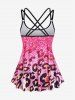 Plus Size Sparkly Leopard Rings Crisscross Strappy Tankini Top -  