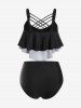 Plus Size Skeleton Print Flounce Crisscross Strappy Tankini Swimsuit -  