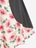 Plus Size Floral Printed Buckle Long Sleeves A Line Midi Dress -  