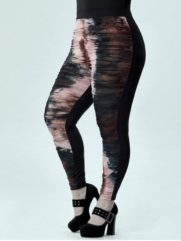 Plus Size Tie Dye Ripped Ruched Pull On Pants - BLACK - 4X | US 26-28