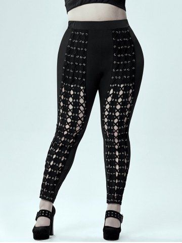 Gothic Lace-up Grommets Pull On Skinny Pants
