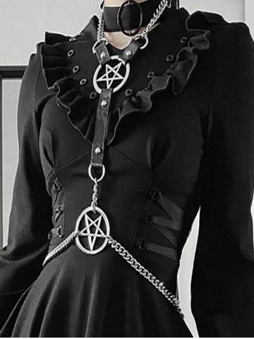 Gothic Halter Integrated Stars PU Leather Straps Body Chain - BLACK