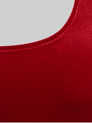 Plus Size Christmas Velvet Contrast Trim Vintage Dress with Buckled Belt