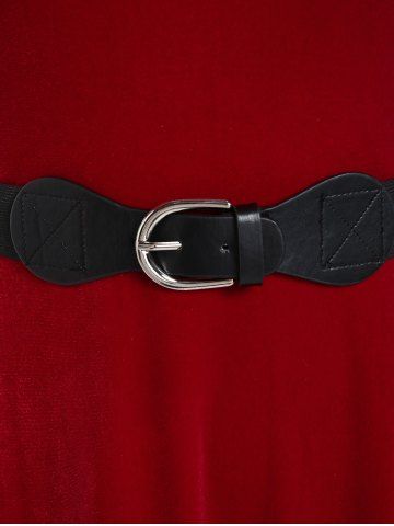 Plus Size Christmas Velvet Contrast Trim Vintage Dress with Buckled Belt