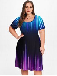 Plus Size Beam Light Printed Short Sleeves A Line Dress -  