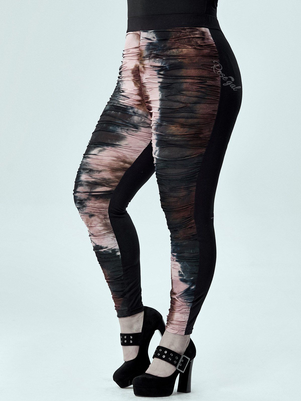 Buy Plus Size Tie Dye Ripped Ruched Pull On Pants  