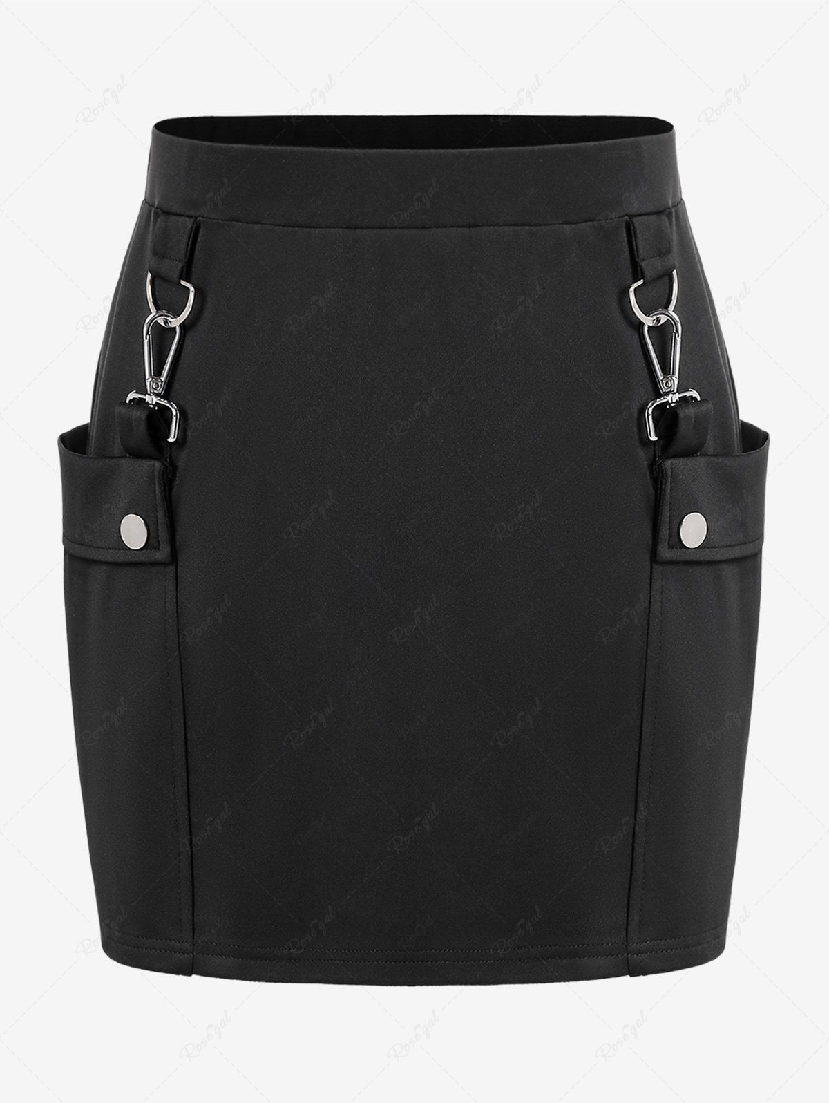 New Gothic Buckled Patch Pockets Mini Bodycon Skirt  