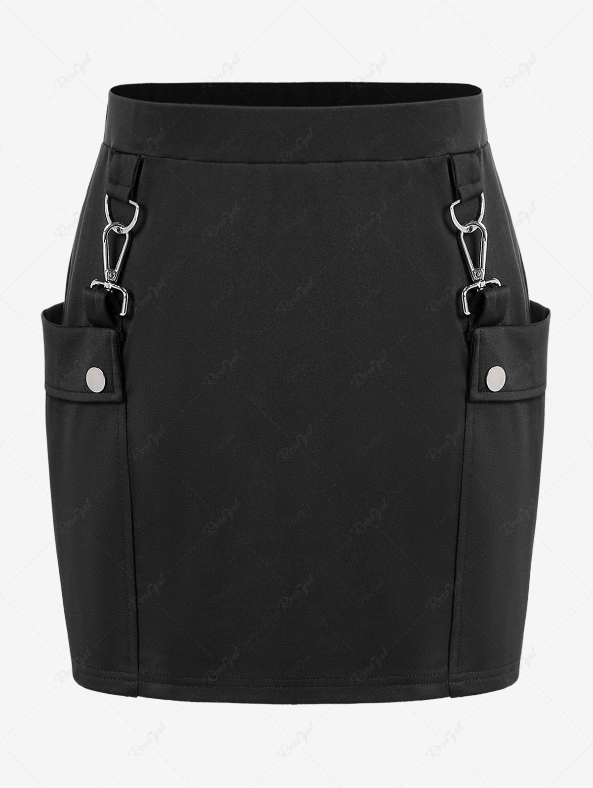Online Gothic Buckled Patch Pockets Mini Bodycon Skirt  