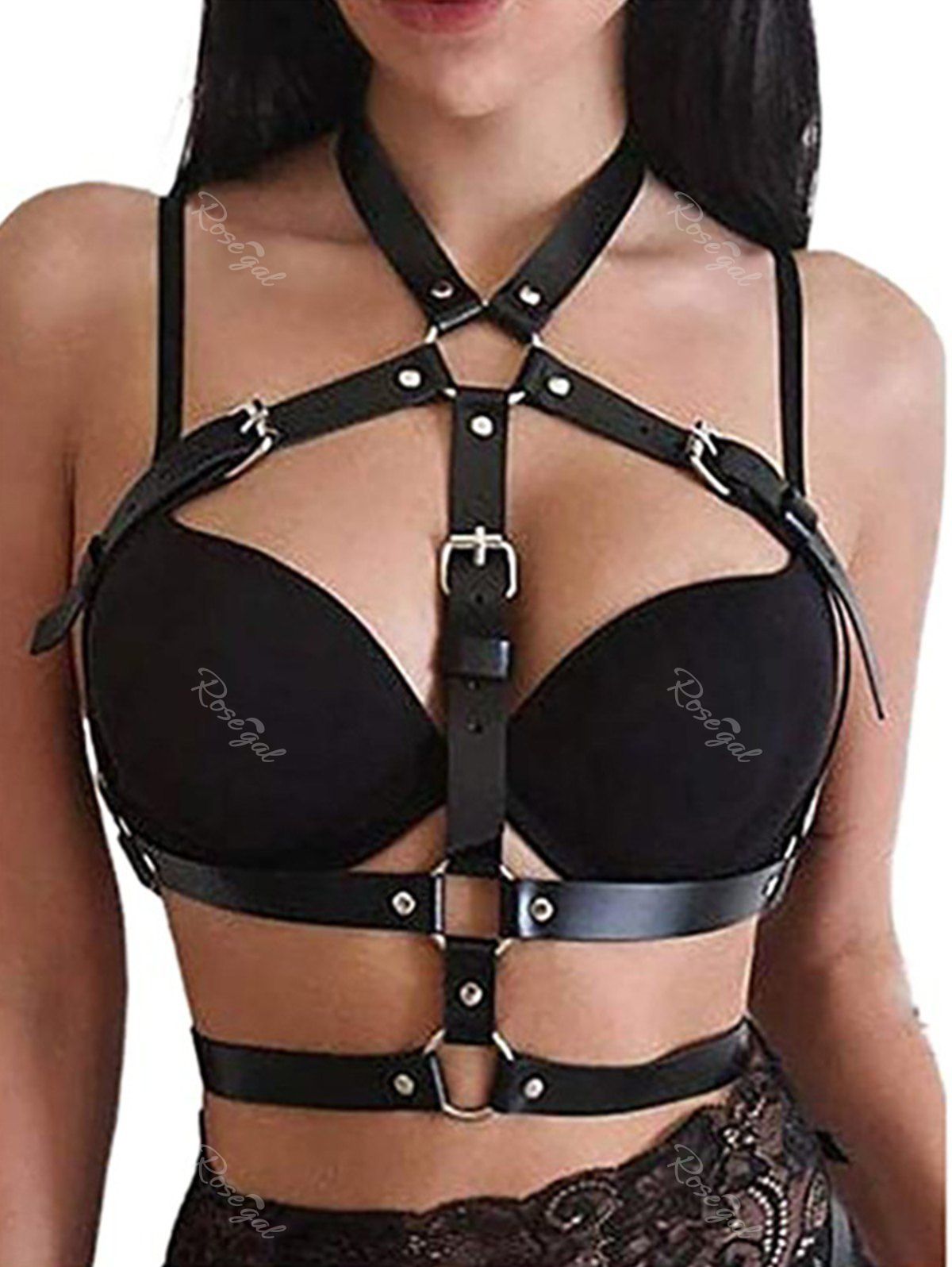 Outfits Gothic Punk O Ring PU Leather Straps Body Bra Harness  