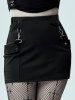 Gothic Buckled Patch Pockets Mini Bodycon Skirt -  
