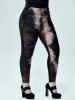 Plus Size Tie Dye Ripped Ruched Pull On Pants -  