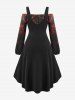 Ensemble de Robe Mi-longue Corset de Noël Longue à Epaule Dénudée de Grande Taille et de Haut à Lacets - Noir 3X