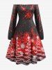 Plus Size Printed Off The Shoulder Christmas Midi Dress and Lace Up Corset Long Top Set -  
