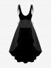 Ensemble de Robe Mi-longue Corset de Noël Longue à Epaule Dénudée de Grande Taille et de Haut à Lacets - Noir 5X