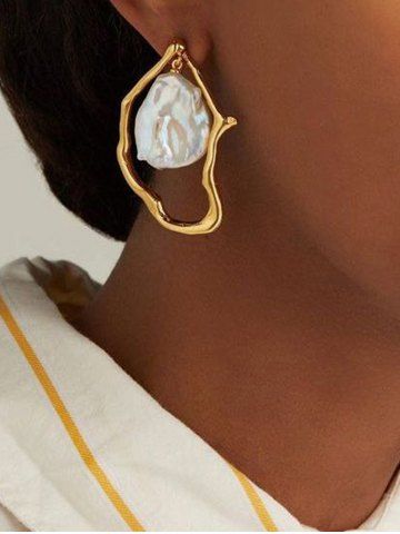 Boucles D'Oreilles Pendantes Irrégulières avec Fausse Perle - GOLDEN