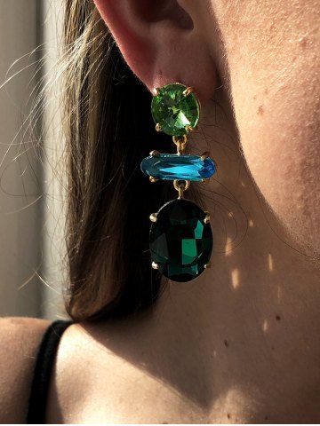 Elegant Faux Diamond Earrings Geometric Drop Earrings Exaggerated Contrast Faceted Earrings - GREEN
