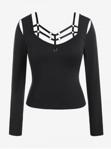 Gothic Strappy Rings Cutout Top - BLACK - L | US 12