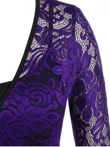 Plus Size Asymmetric Sheer Lace Blouse and Camisole Set