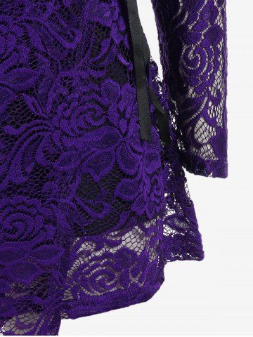 Plus Size Asymmetric Sheer Lace Blouse and Camisole Set