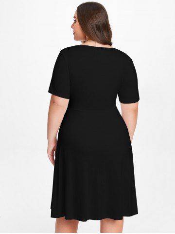 Plus Size Valentine Day Rose Print A Line Knee Length Dress