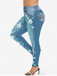 Plus Size 3D Jeans Floral Printed Jeggings -  