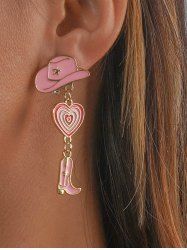 Boucles D'Oreilles Motif Bottes de Cow-Boy Amour et Chapeau - Rose clair 