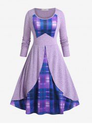 Plus Size Overlay Plaid Midi Flare Dress -  