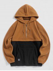 Two Tone Colorblock Half Zip Polar Fleece Hoodie -  