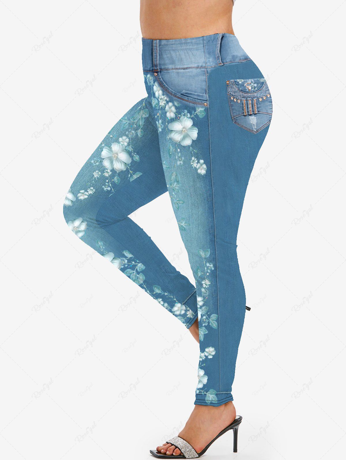 New Plus Size 3D Jeans Floral Printed Jeggings  