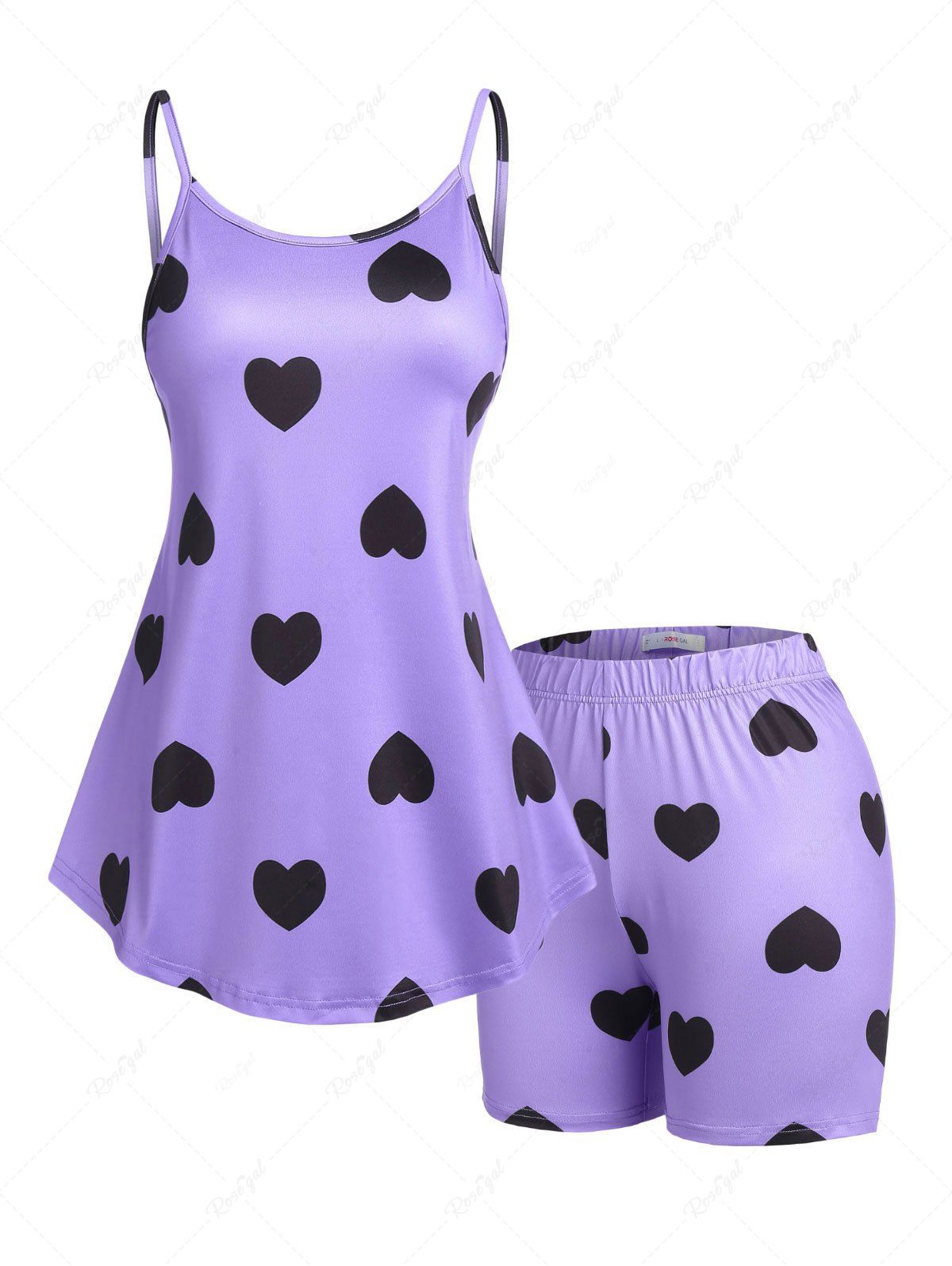 Hot Plus Size Valentine Day Heart Print Cami Top and Shorts Pajamas Set  