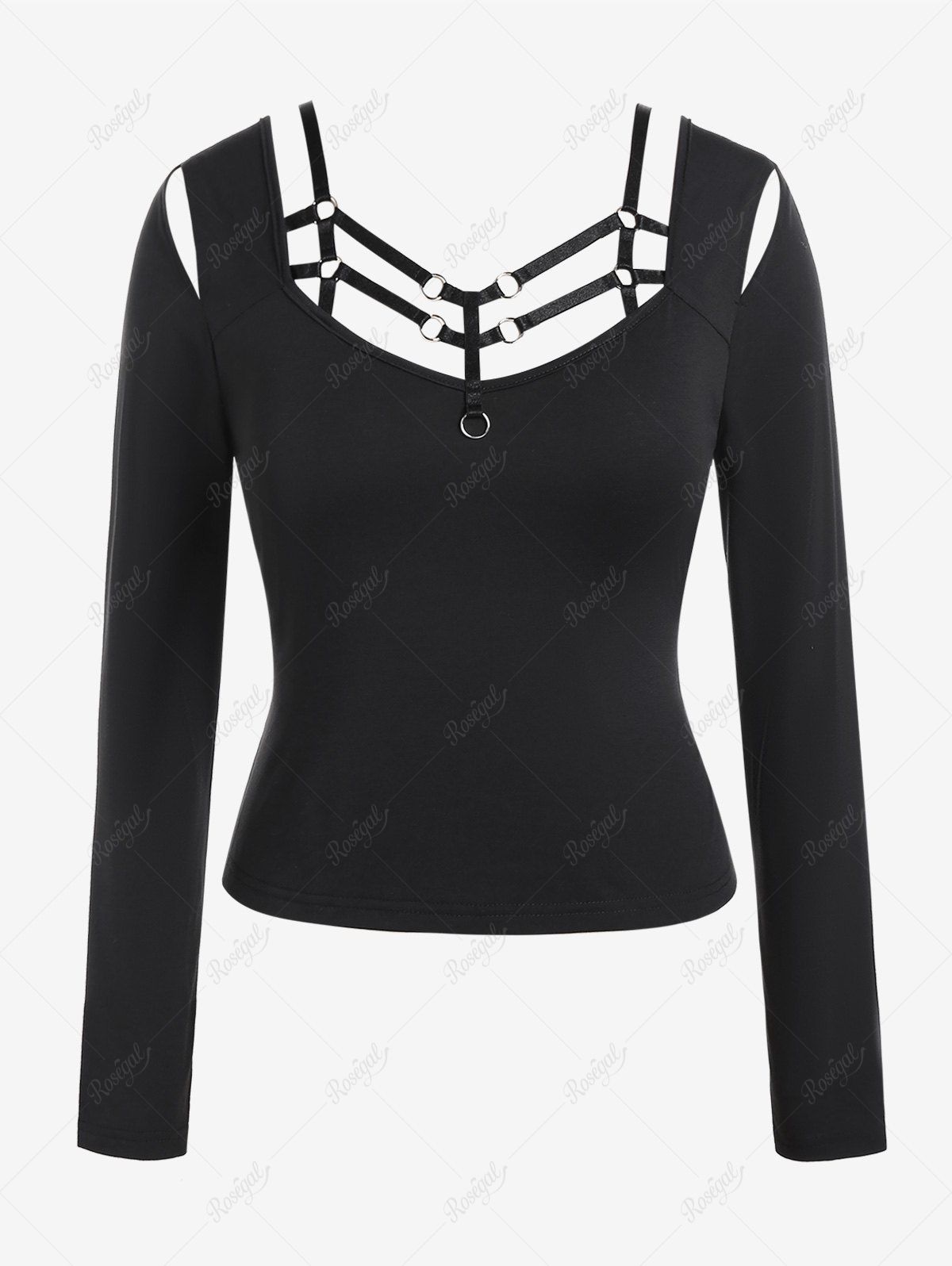 Fashion Gothic Strappy Rings Cutout Top  