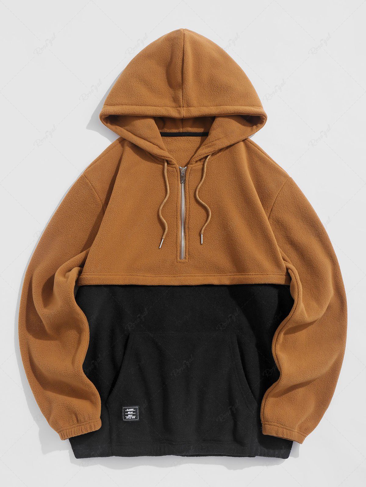 Cheap Two Tone Colorblock Half Zip Polar Fleece Hoodie  