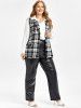 OL Style Shirt and Plaid Waistcoat and Faux Leather Straight Pants Plus Size Three Piece Outfit -  
