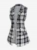 OL Style Shirt and Plaid Waistcoat and Faux Leather Straight Pants Plus Size Three Piece Outfit -  
